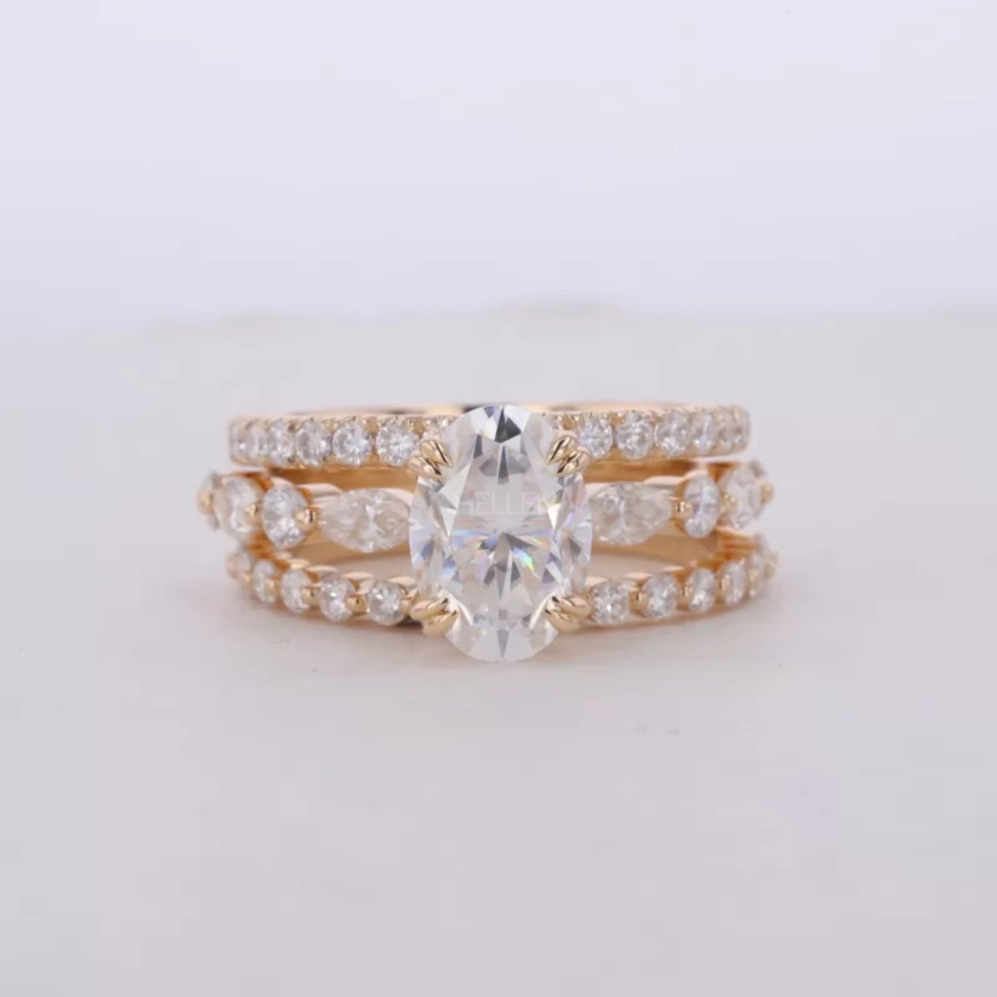 Oval Solitaire Engagement Ring With 2 Stackable Half Eternity Band