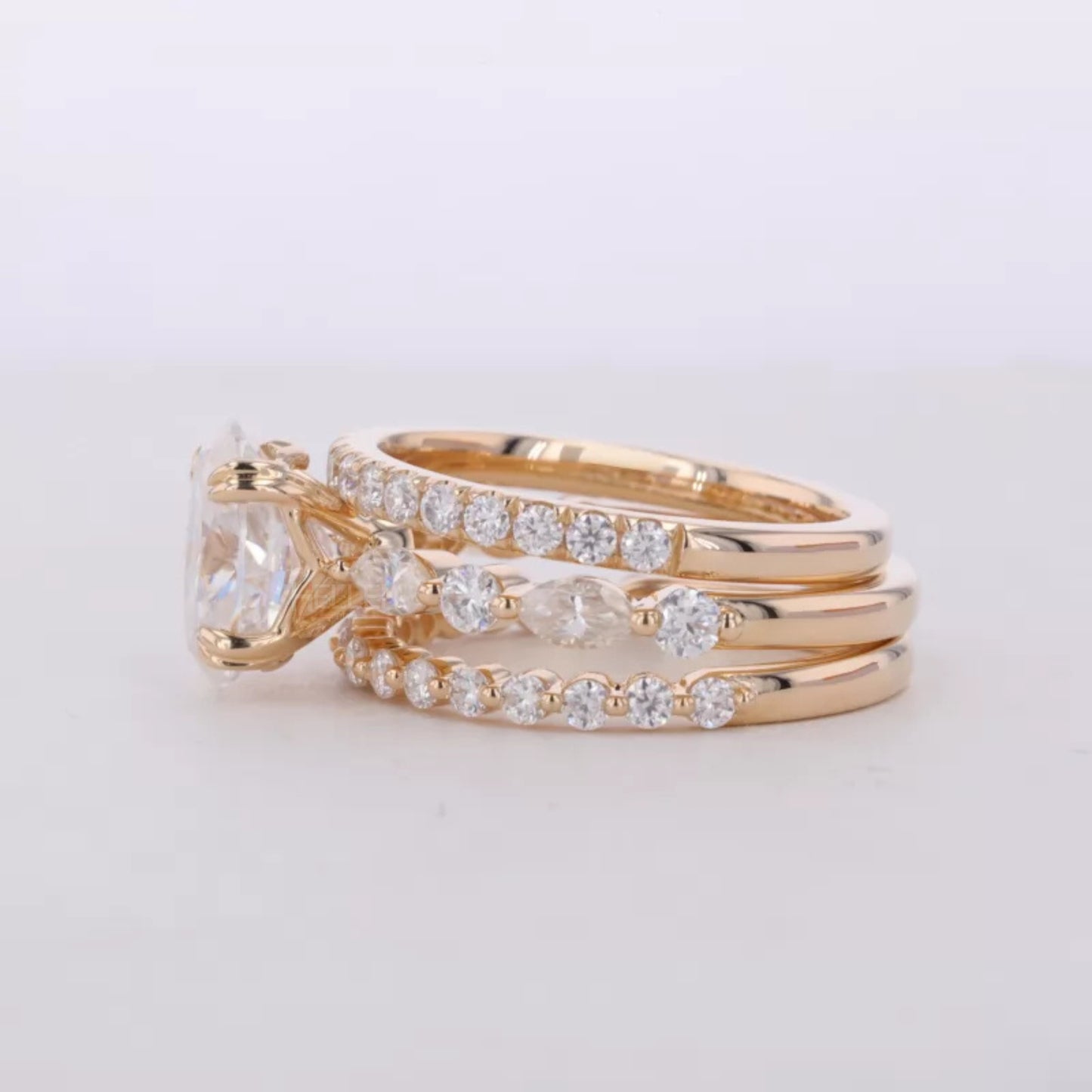 Oval Solitaire Engagement Ring With 2 Stackable Half Eternity Band