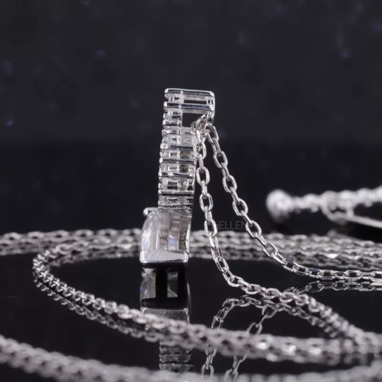 Unique Pendant Pear Cut Solitaire & Round Moissanite Necklace