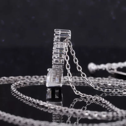 Unique Pendant Pear Cut Solitaire & Round Moissanite Necklace