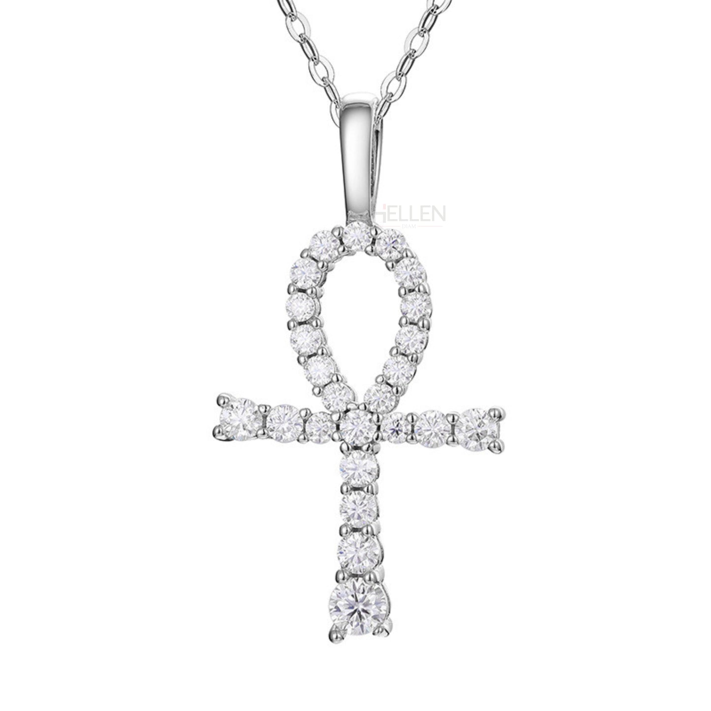 Men's Ankh Cross Pendant With Round Cut Moissanite