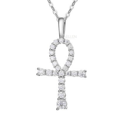 Men's Ankh Cross Pendant With Round Cut Moissanite