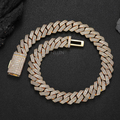 Bagutte Cut Moissanite 12MM Miami Cuban Chain With Big Lock For Men's