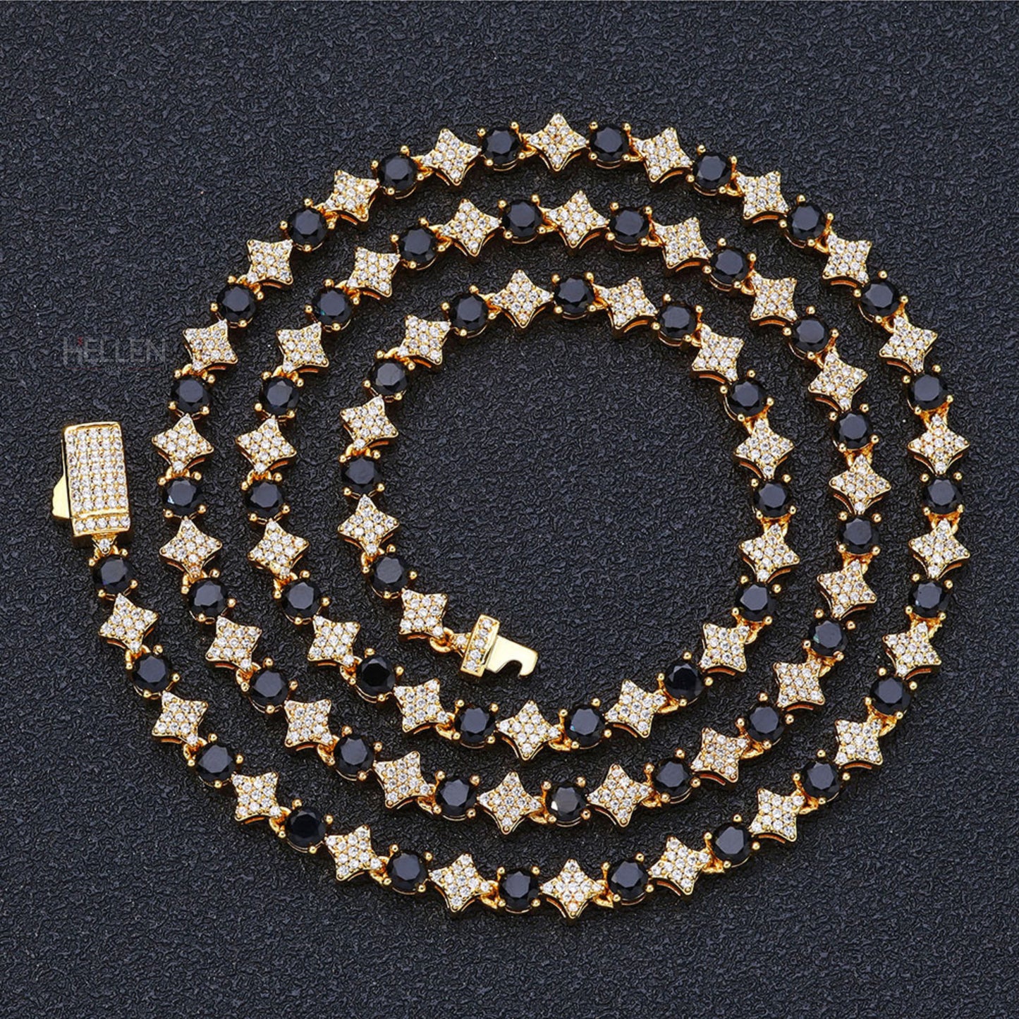Cluster Pointed Leaf Tennis Chain With Solitaire Black Moissanite