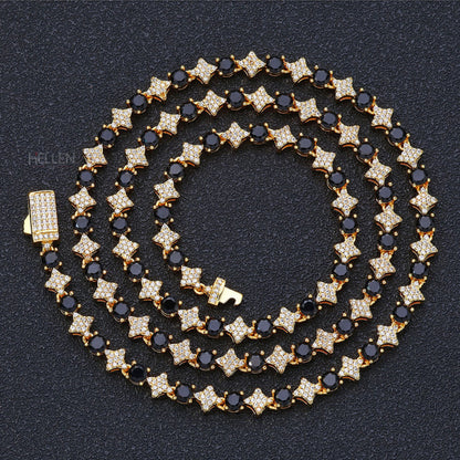 Cluster Pointed Leaf Tennis Chain With Solitaire Black Moissanite