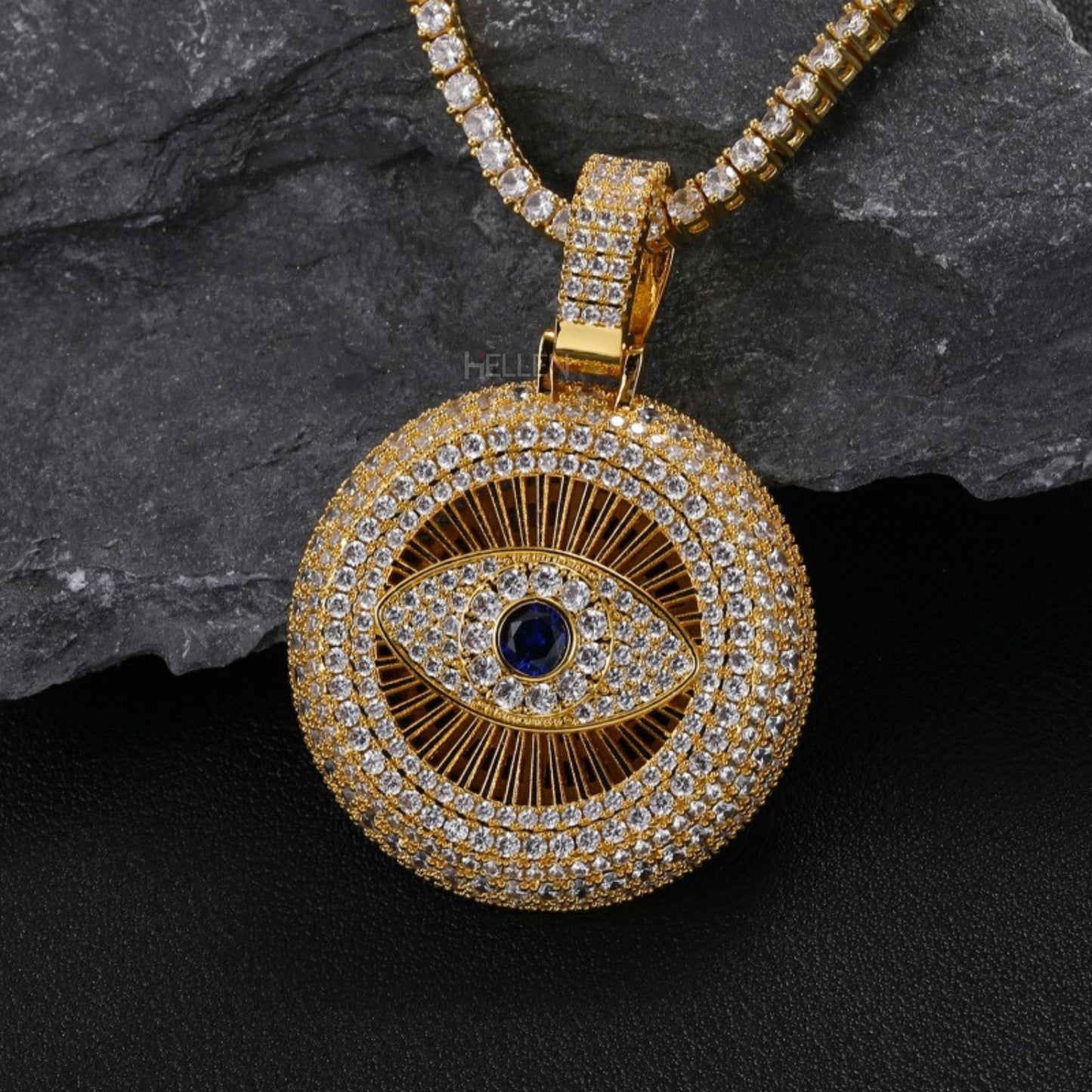 Iced Out Gods Eye Round Pendant with Moissanite