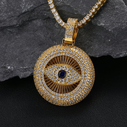 Iced Out Gods Eye Round Pendant with Moissanite