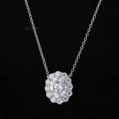Oval Gemstone or Moissanite Halo Solitaire Necklace of Your Choice