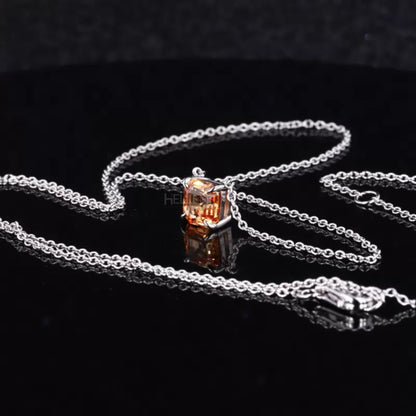 Asscher Cut 4 Prong Solitaire Gemstone Necklace of Your Choice