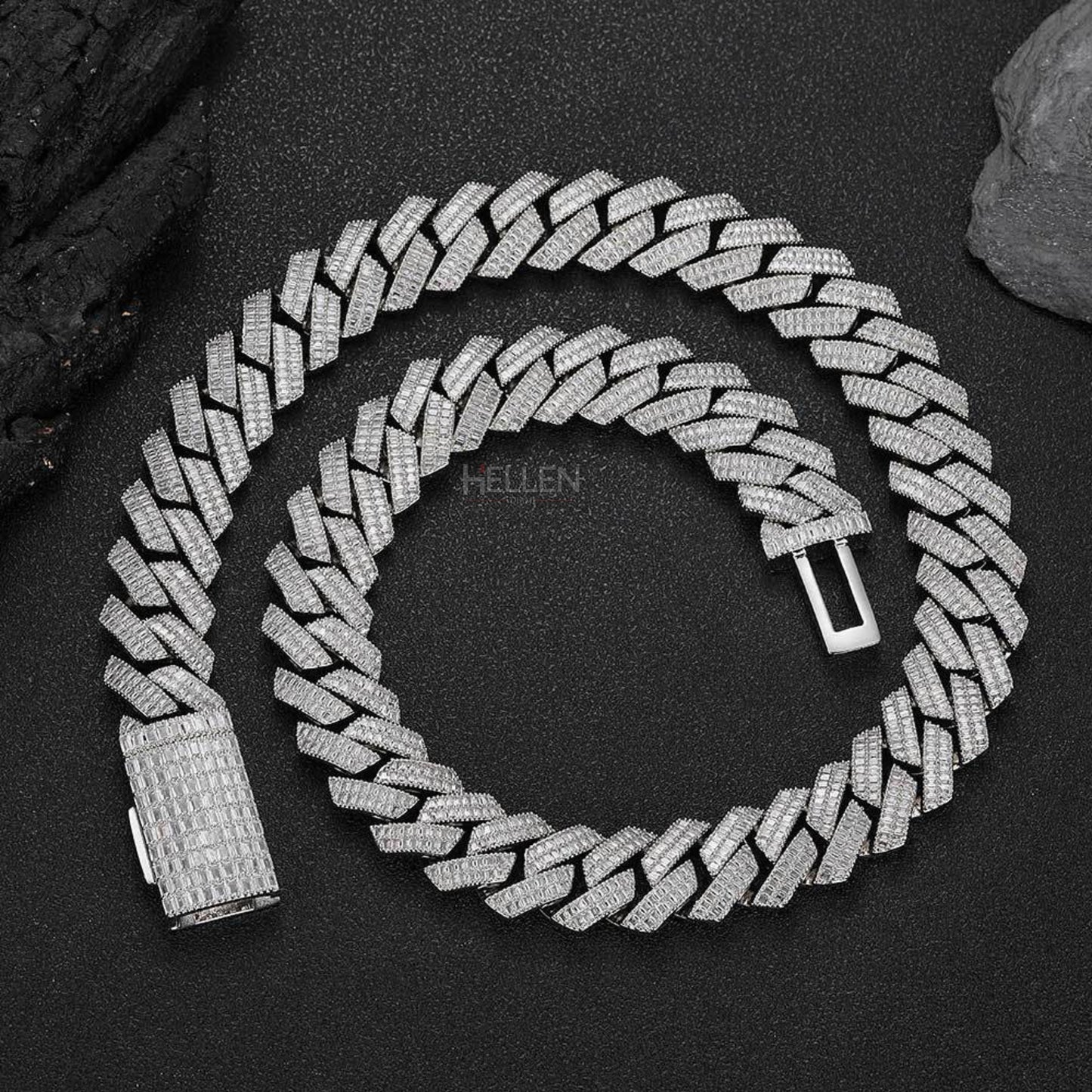 Bagutte Cut Moissanite 12MM Miami Cuban Chain With Big Lock For Men's
