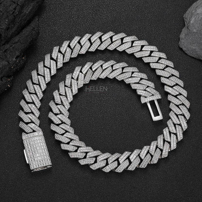 Bagutte Cut Moissanite 12MM Miami Cuban Chain With Big Lock For Men's