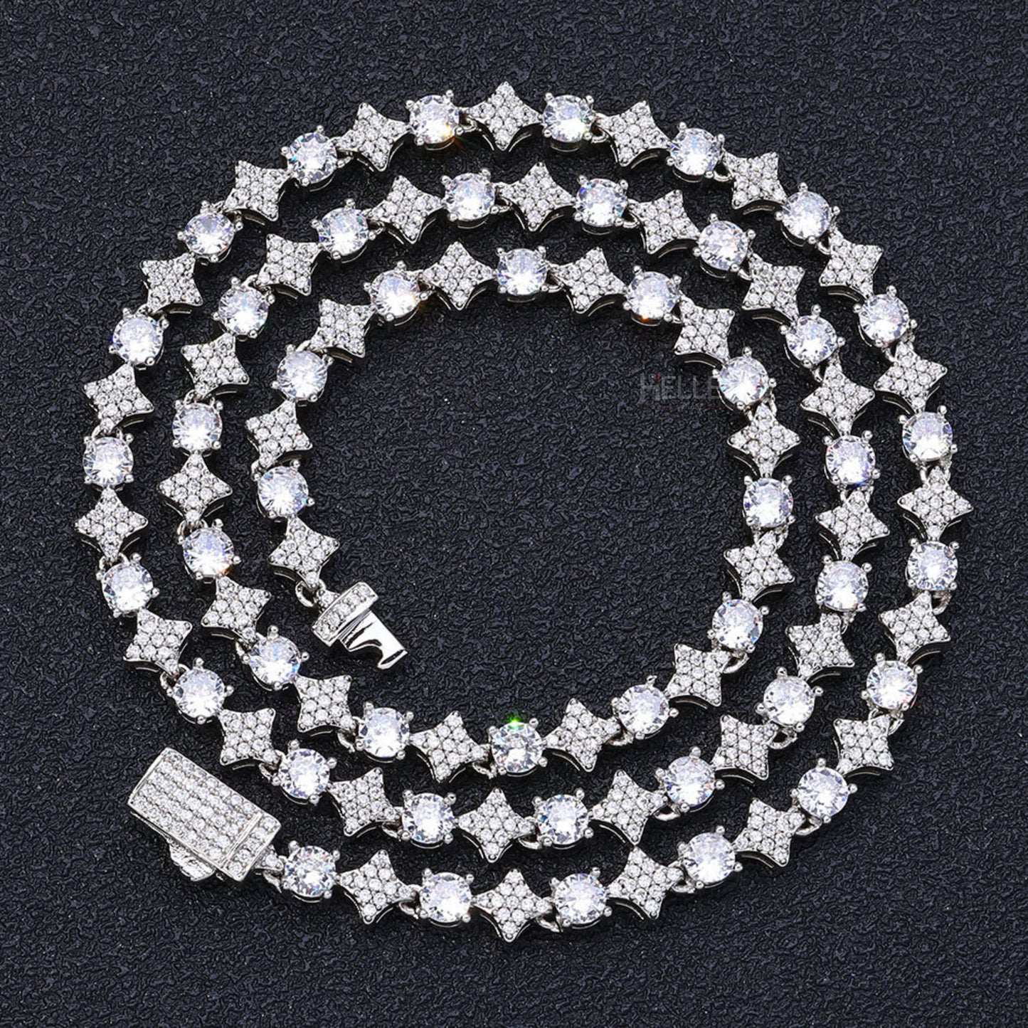 Cluster Pointed Leaf Tennis Chain With Solitaire Black Moissanite