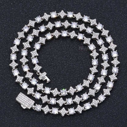 Cluster Pointed Leaf Tennis Chain With Solitaire Black Moissanite