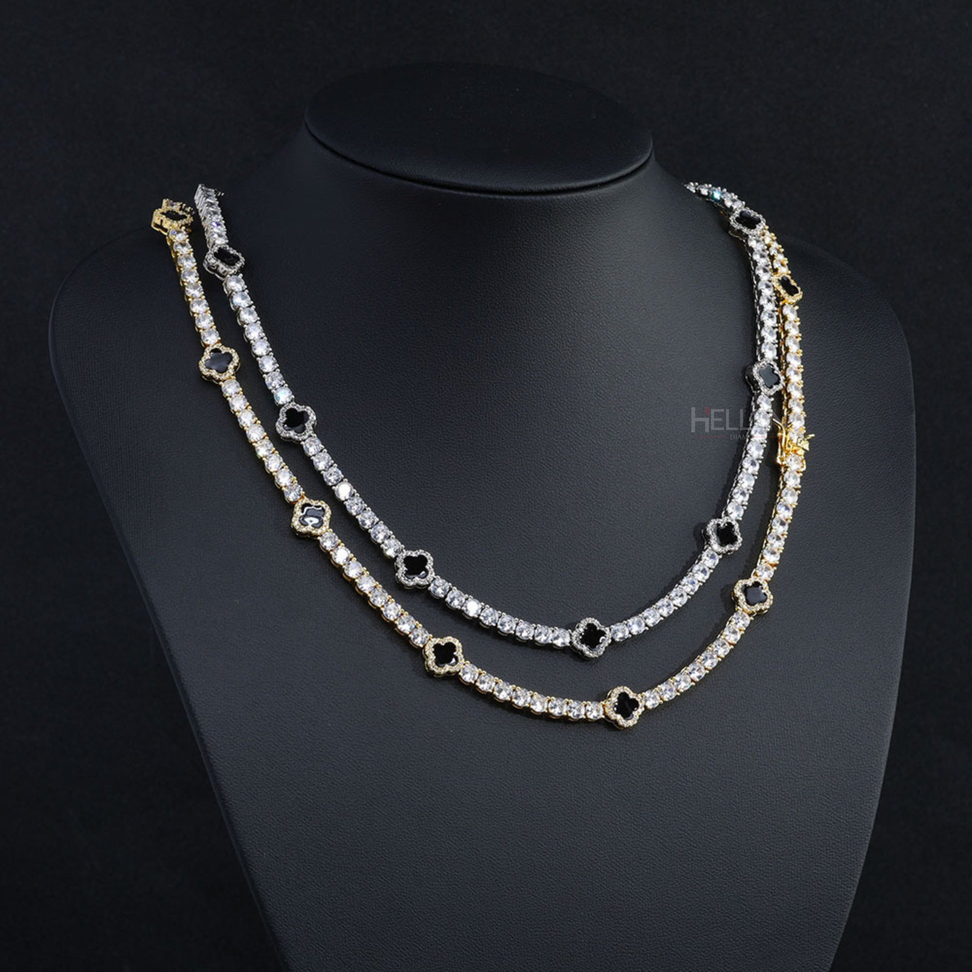 4MM black clover tennis chain with round moissanite – minimalist and unisex hip-hop accessory

