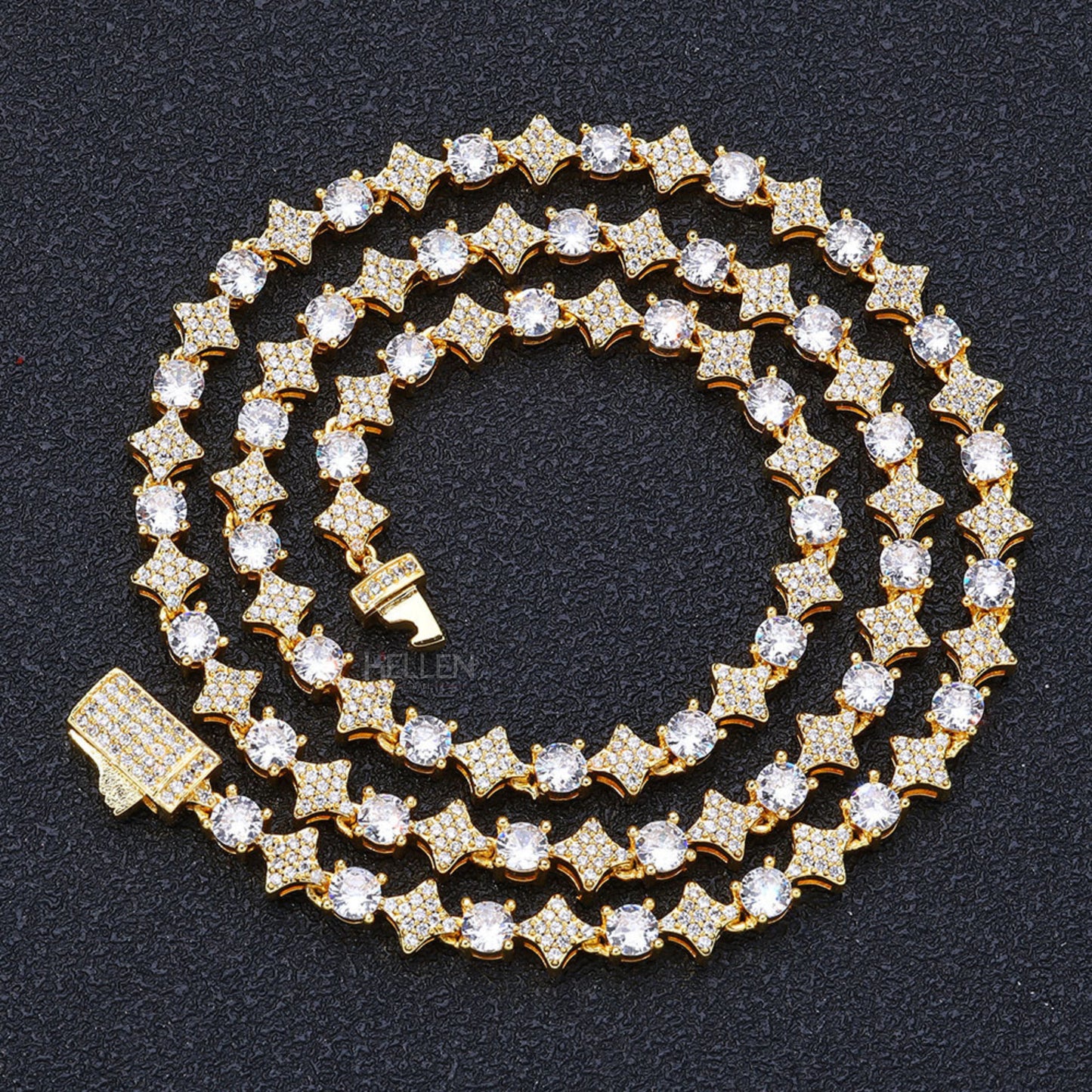 Cluster Pointed Leaf Tennis Chain With Solitaire Black Moissanite