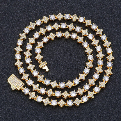 Cluster Pointed Leaf Tennis Chain With Solitaire Black Moissanite