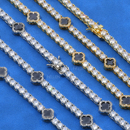 4MM Black Clover Tennis Chain With Round Cut Moissanite - Unisex