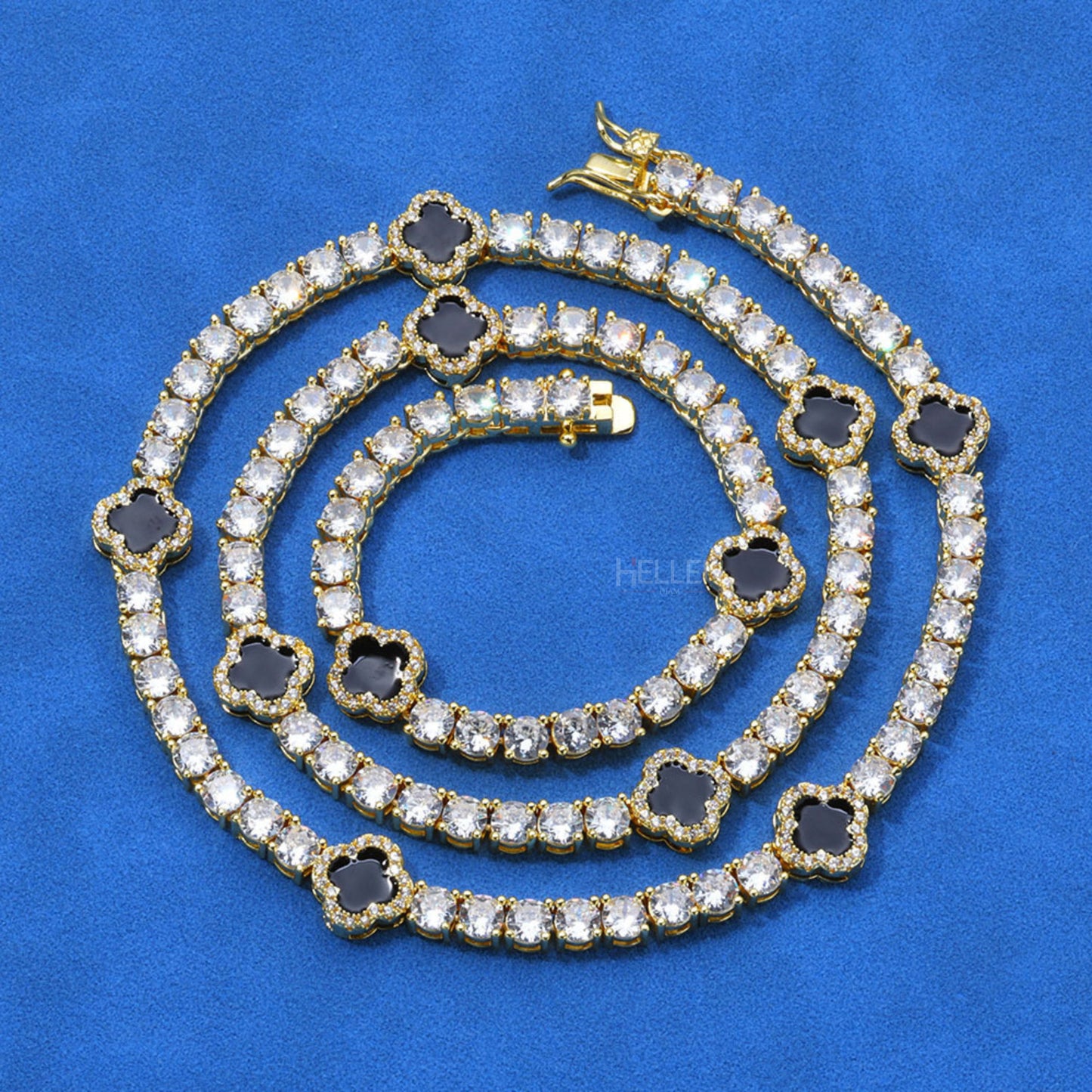 4MM Black Clover Tennis Chain With Round Cut Moissanite - Unisex