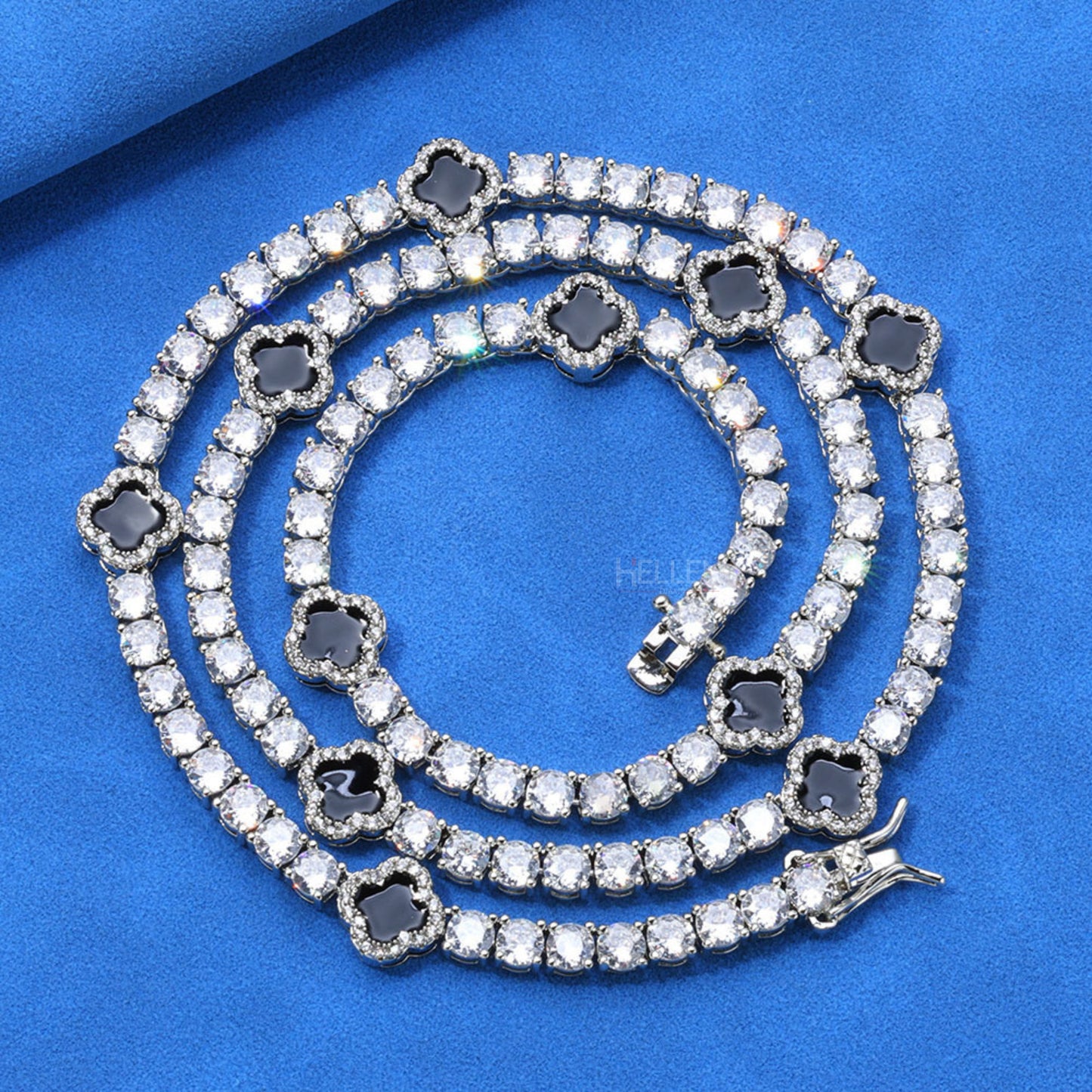 4MM Black Clover Tennis Chain With Round Cut Moissanite - Unisex