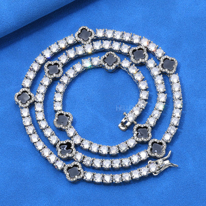 4MM Black Clover Tennis Chain With Round Cut Moissanite - Unisex