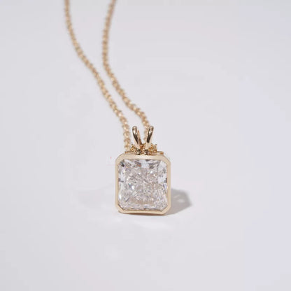 Radiant Cut Solitaire Bezel Setting Hoop Necklace