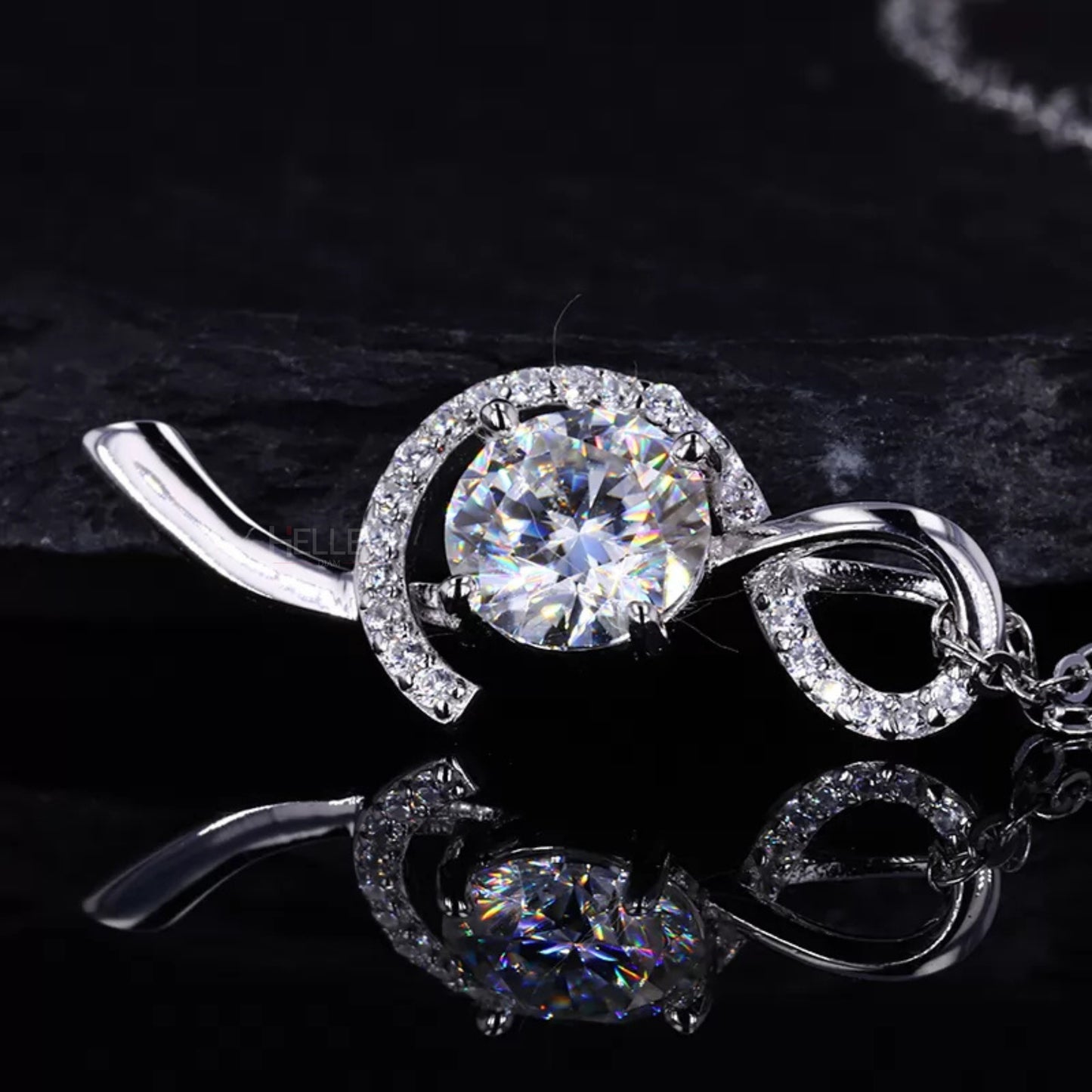 Round Cut Solitaire & Music Notes Moissanite Necklace
