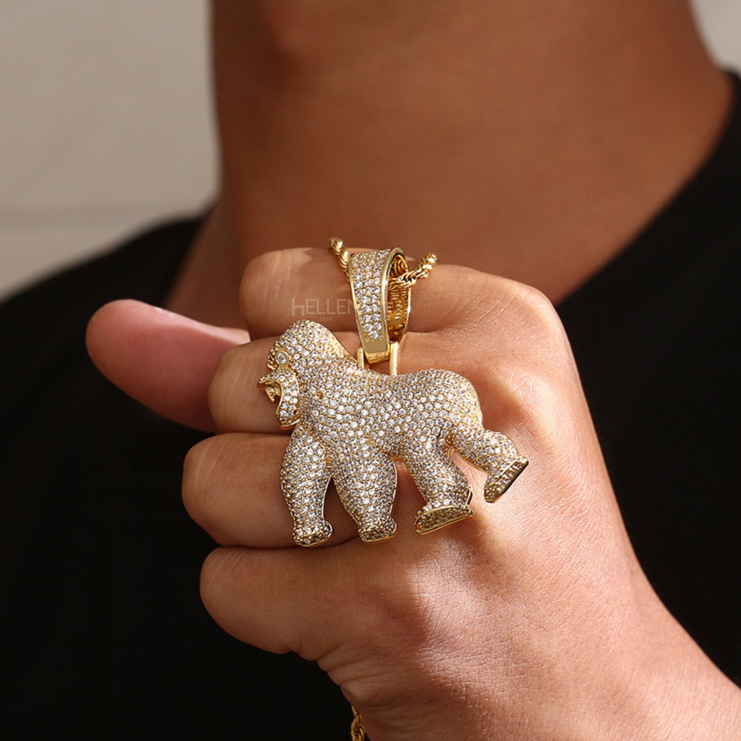 Roaring King Gorilla Ice Out Pendant Necklace For Men's