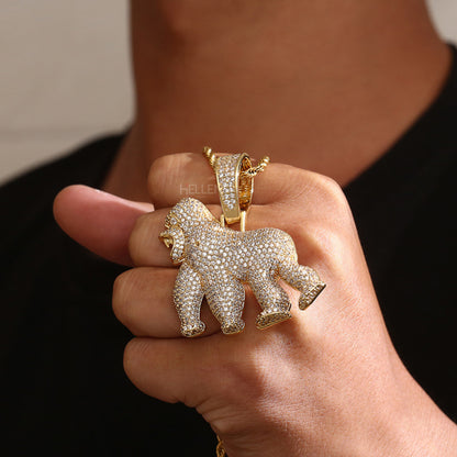 Roaring King Gorilla Ice Out Pendant Necklace For Men's