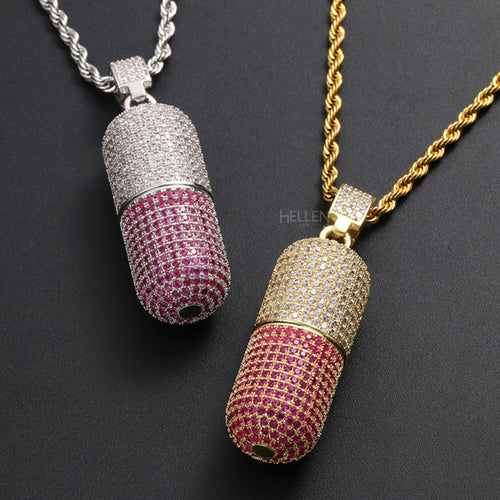 Chill Pill Capsule pendant With Moissanite And Pink Sapphire