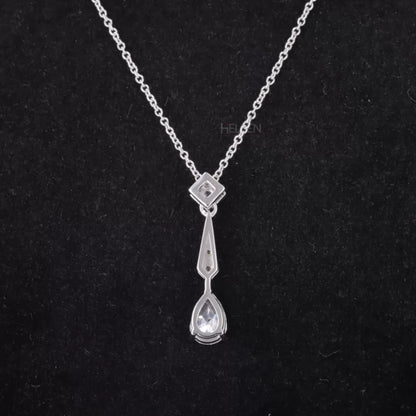 Water Drop Pear & Round Cut Moissanite Long Necklace