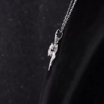 Stunning Leaf Pendant Necklace with Round Cut Solitaire