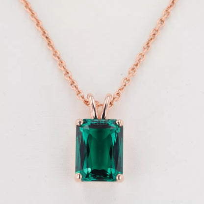 Emerald Gemstone Solitaire Necklace With Single Loop