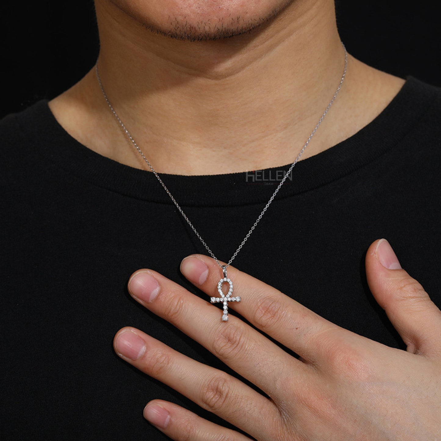 Men's Ankh Cross Pendant With Round Cut Moissanite
