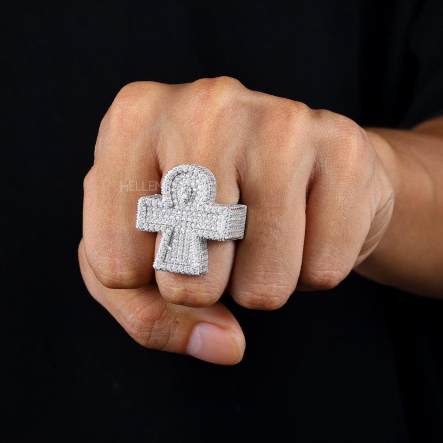 Hip Hop Ankh Halo VVS Round Cut Moissanite Ring