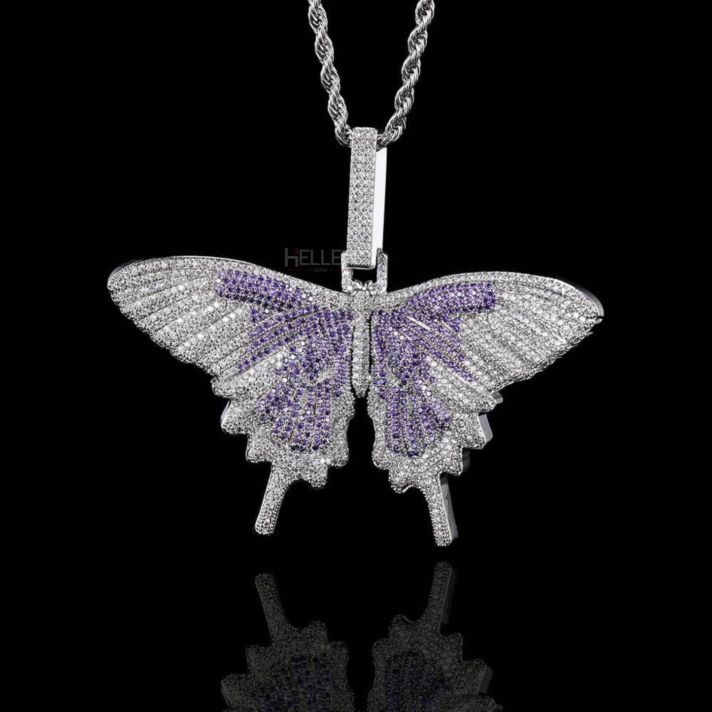 Butterfly Hip-Hop Pendant With Round Cut Moissanites And Gemstone.