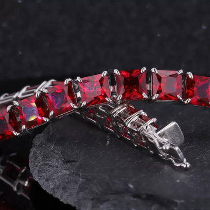 Red Ruby Gemstone Asscher Cut Claw Prong Tennis Bracelet