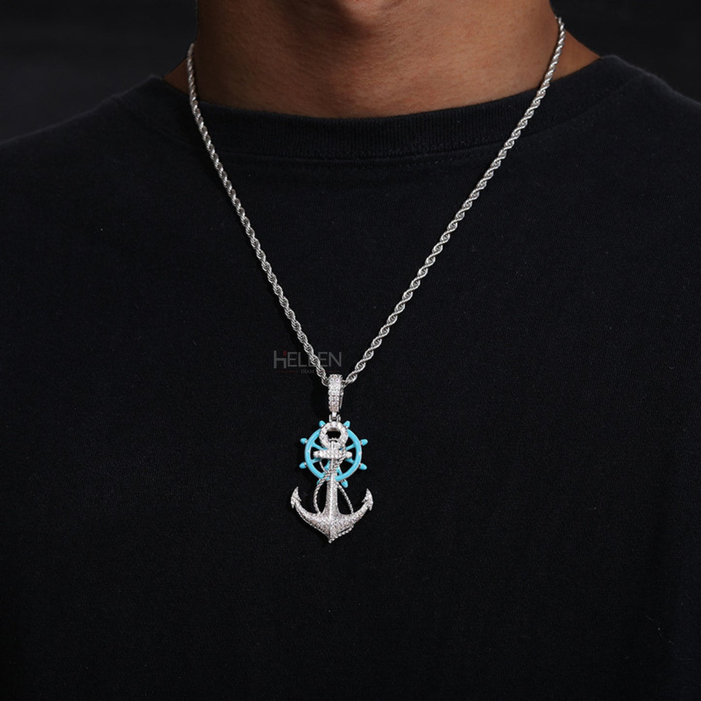 Glow In The Dark Ship Anchor And Wheel Pirates Pendant