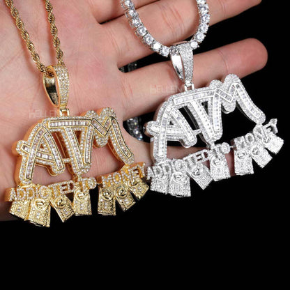 ATM Initials Logo Pendant With Iced Out Moissanites