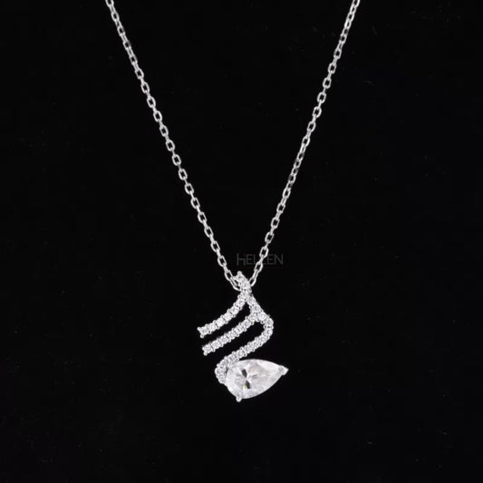 Pear cut solitaire and round moissanite unique pendant necklace – elegant layered sparkle for special occasions

