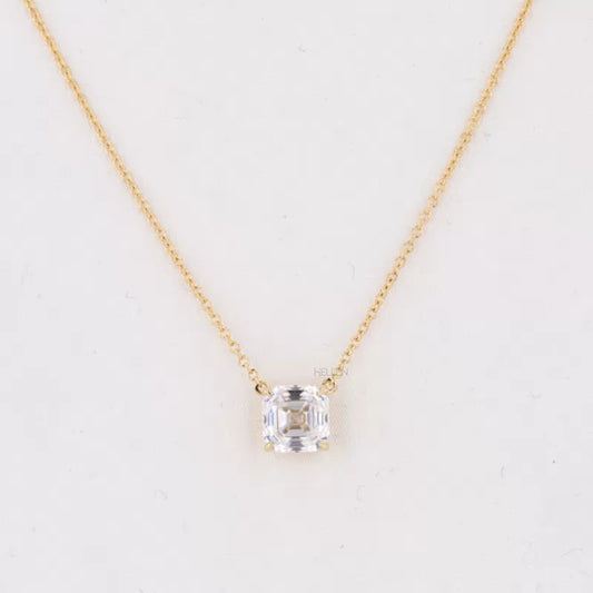 Asscher cut moissanite solitaire necklace – geometric and modern pendant for everyday elegance

