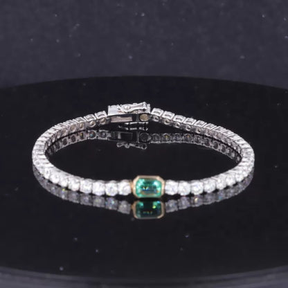 Trendy Round Cut Moissanite & Emerald Gemstone Tennis Bracelet