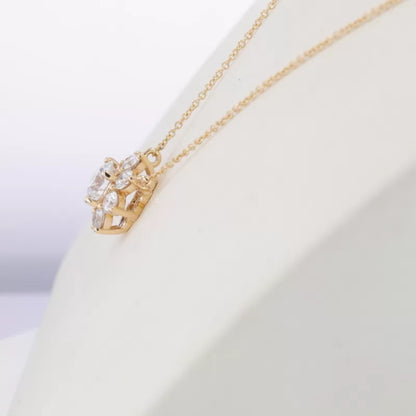 Floral Style Solitaire Round Cut Halo Moissanite Necklace