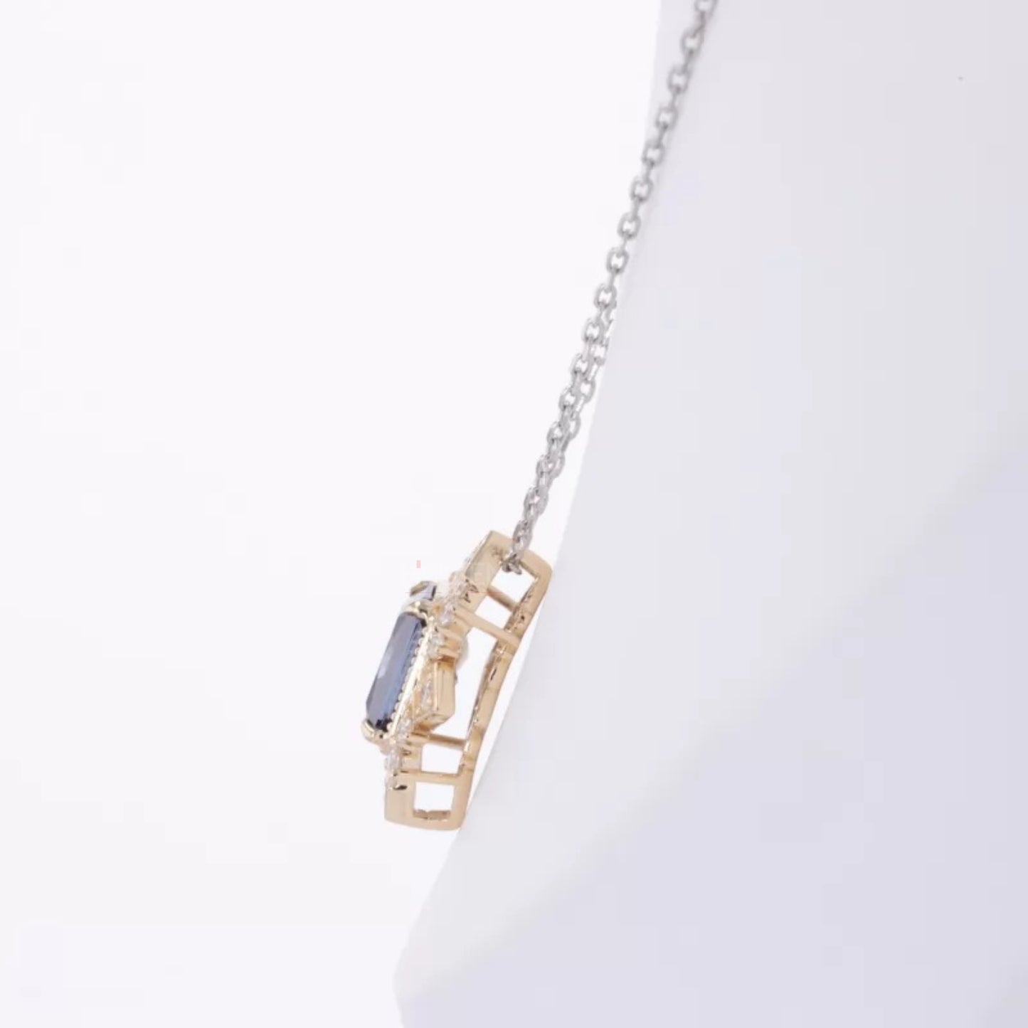 Spirit Flower Blue Radiant Cut Sapphire Gemstone Necklace