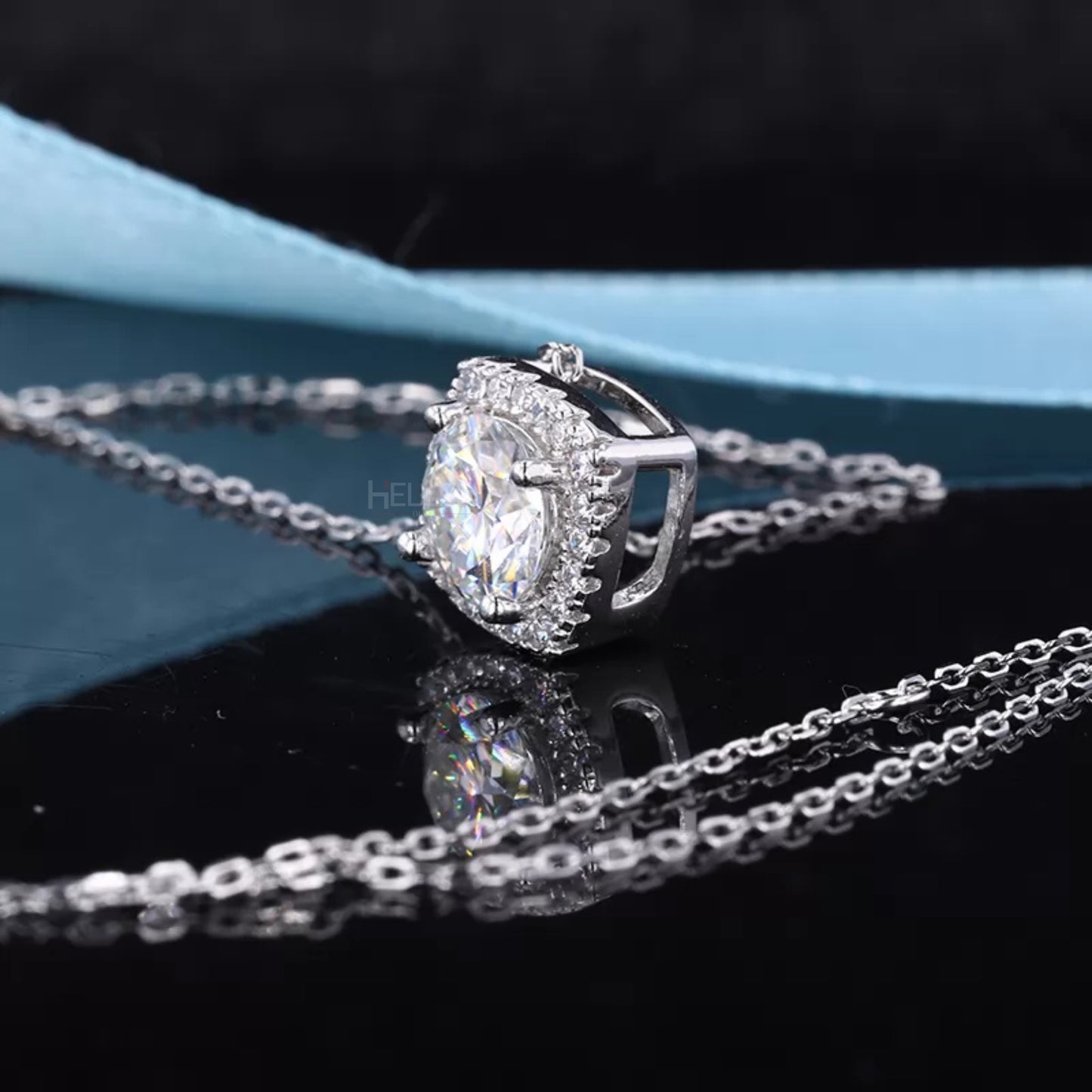 Halo Round Cut Moissanite Cushion Shape Necklace