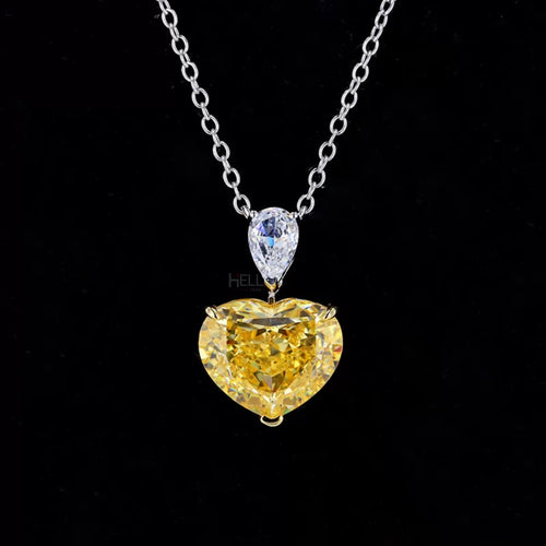 Dual Tone Pear Moissanite & Heart Cut Yellow Sapphire Necklace