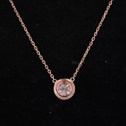 Round Cut Solitaire Bezel Setting Dual Loop Necklace