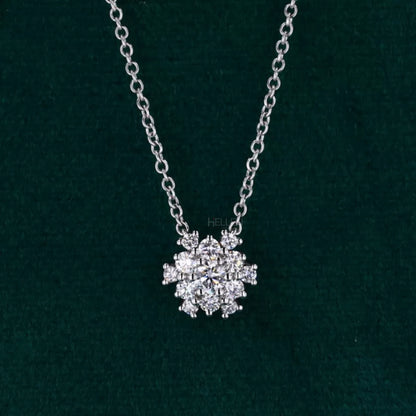 Women Flower Necklace With Moissanite Round Cut Diamonds