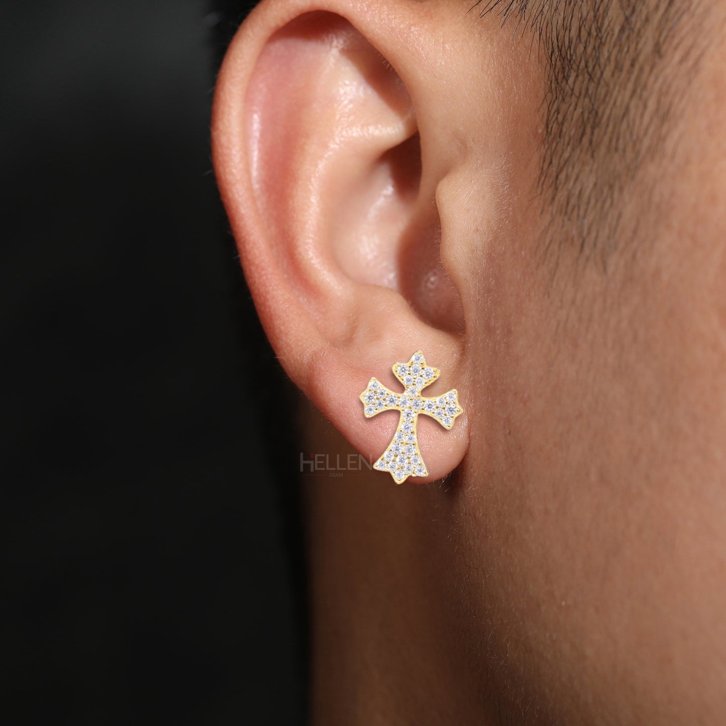 Elegant Round Cut Moissanite Studded Cross Hip-Hop Studs