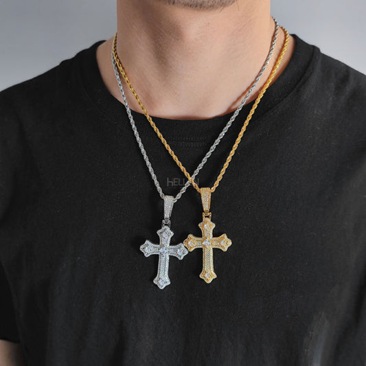 Men’s cross pendant featuring round and princess cut moissanite – refined iced jewelry for urban wear

