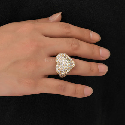 Iced Out Heart Shaped Hip Hop Round Cut Moissanite Ring